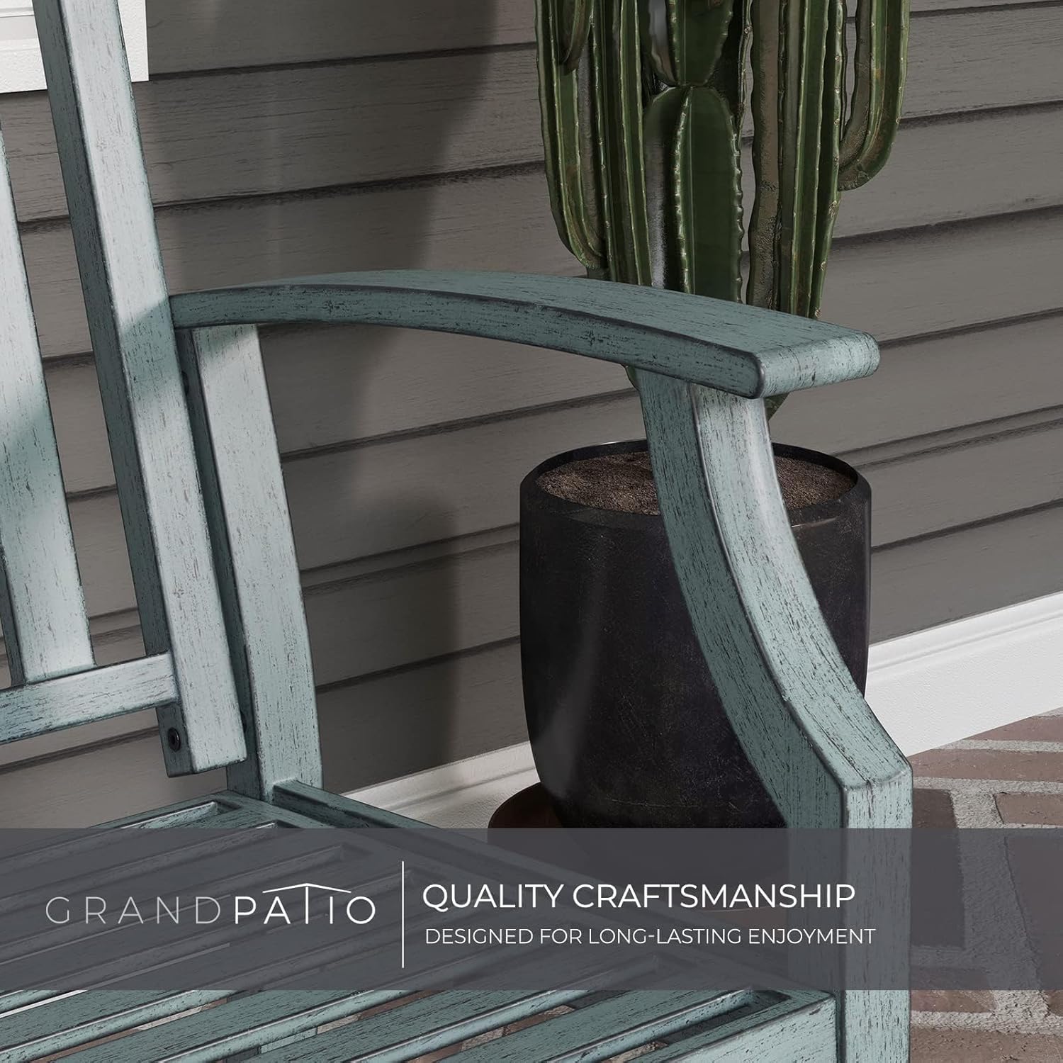 Grand patio 52" Farmhouse Outdoor Bench, Garden Benches with Anti-Rust Aluminum Metal Frame, Faux Wood Grain Finish Frame Patio Bench for Front Porch, Weathered Blue