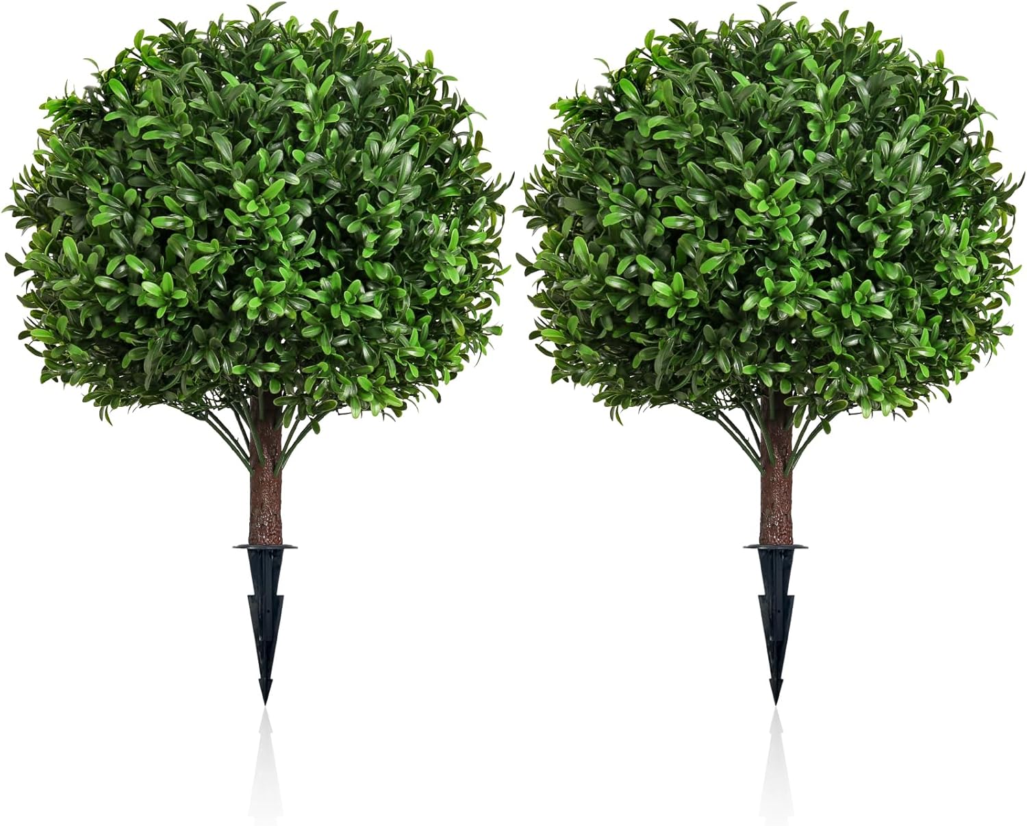 Artificial Olive Leaf Boxwood Topiary Ball Trees, Set of 2 UV Resistant 16in Outdoor Plants – Artificial Bonsai, Miniature Trees, Garden, Curb Appeal