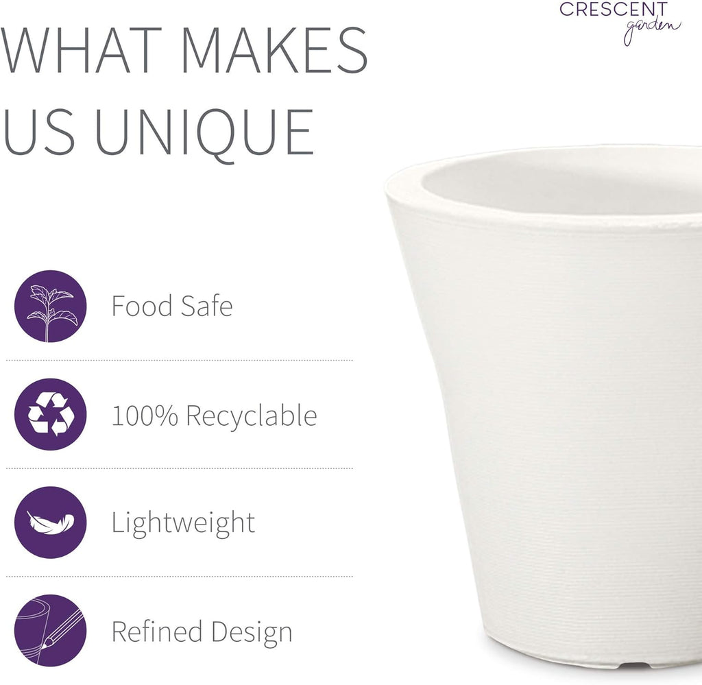 Crescent Garden Madison Planter– Weather-Resistant, Double Walled Indoor/Outdoor Plant Pot with Drain Hole – Durable All-Season Flower Container, 16" W (Cloud White)