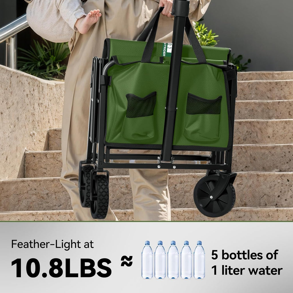 Collapsible Foldable Wagon, Foldig Cart with Wheel Heavy Duty with 180lbs Weight Capacity Lightweight Utility Camping Wagon for Groceries Garden Beach Sports Fishing (Army Green)