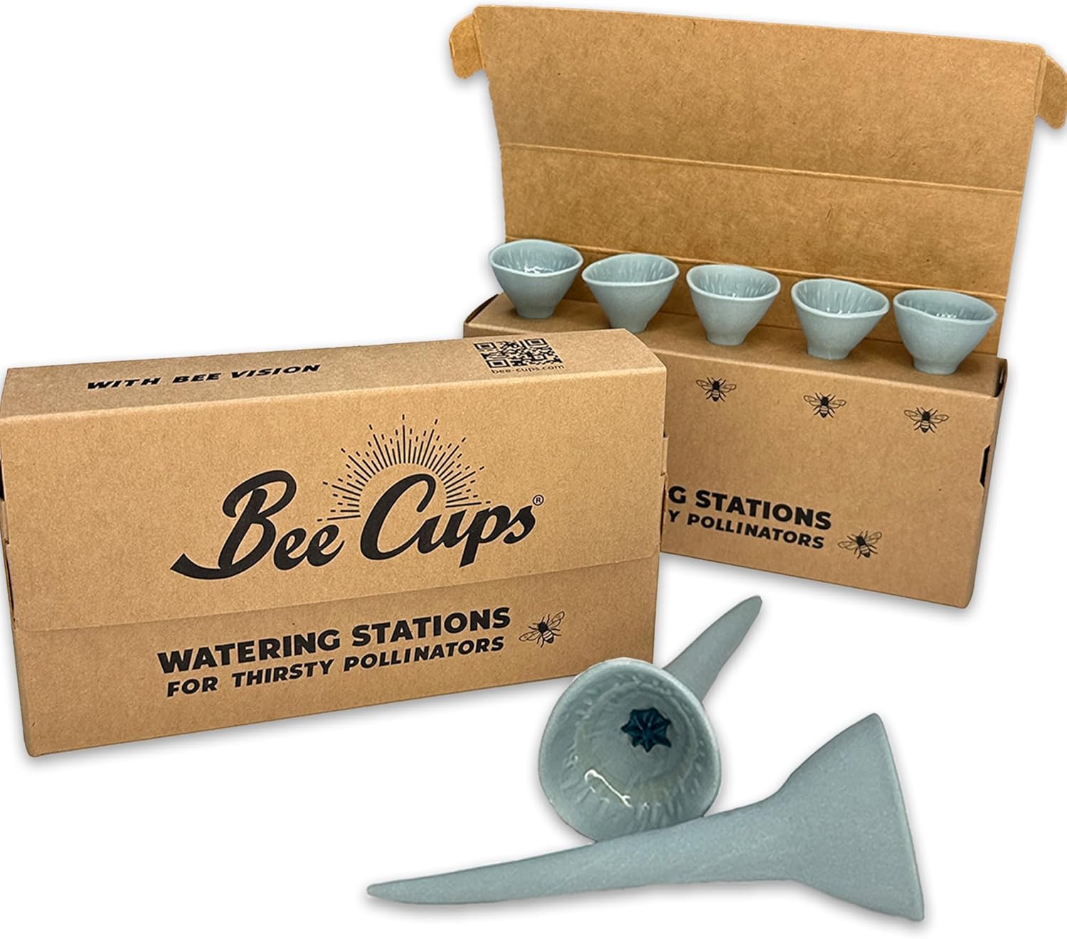 5 Pack, Bee Watering Station, 100% Handmade from Porcelain, Bee and Butterfly Feeder for Garden, Outdoor Feeder for Thirsty Pollinators, Plastic Free, Pollinator Attracting Glaze (5, Agave)