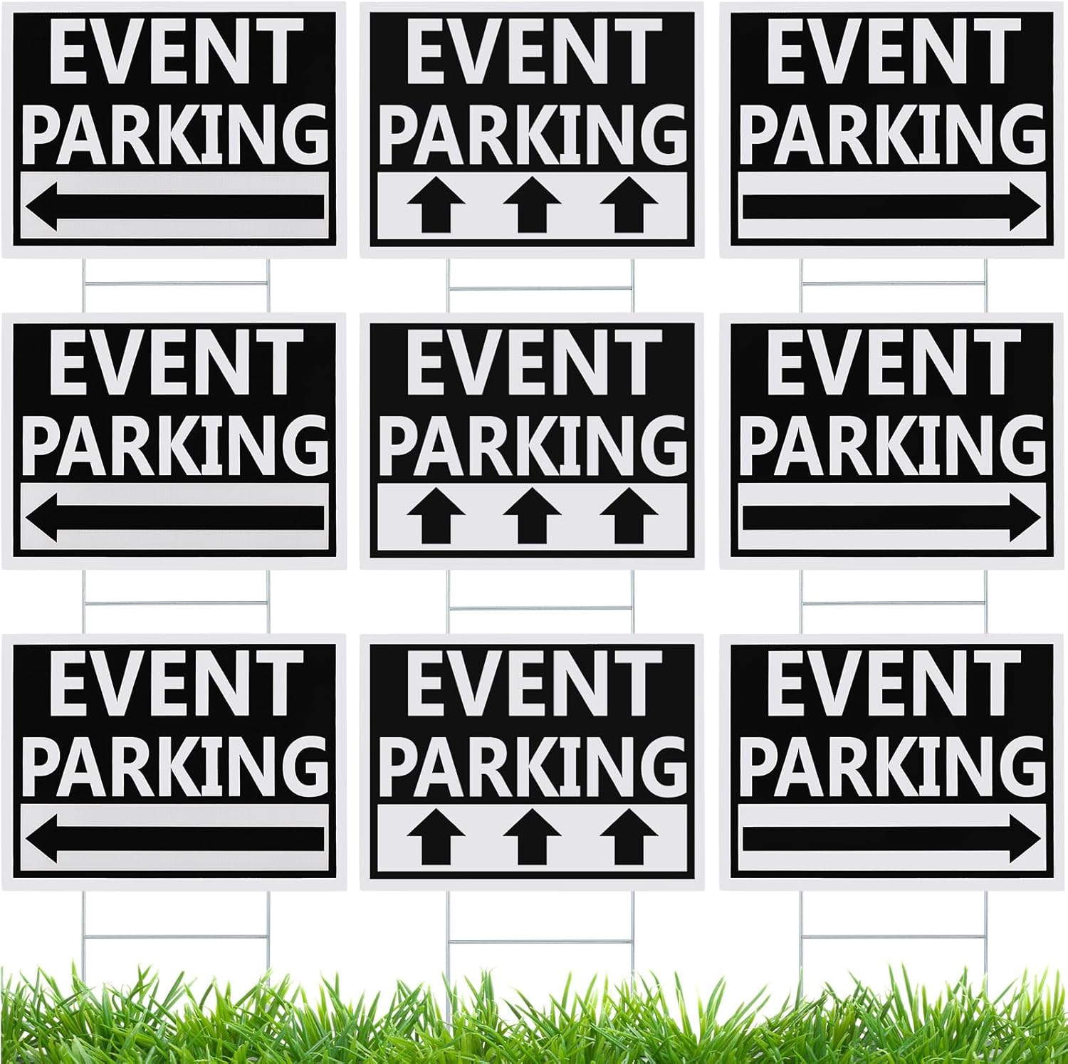Juexica 9 Pieces 16 x 12 Inches Outdoor Event Parking Signs with Arrow Corrugated Plastic Yard Double Sided Event Signs Outdoor Directional Guest Parking(Black)