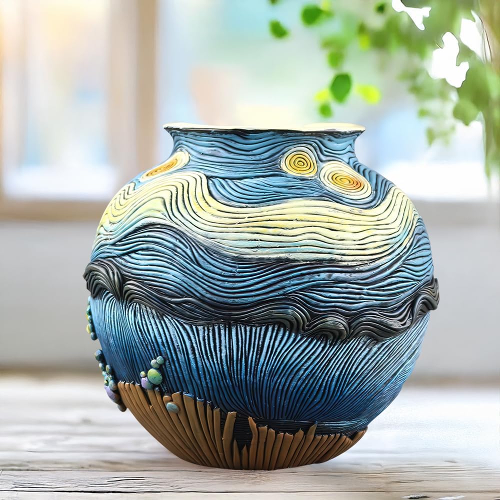 TOZLU Picasso Brutalist Abstract Beauty Face Flower Pot Ornaments Abstract Face Flower Pots Abstract Head Planter Pots Container Colorful Face Art Abstract Resin Flower Pot (Starry Night Flower Pot)