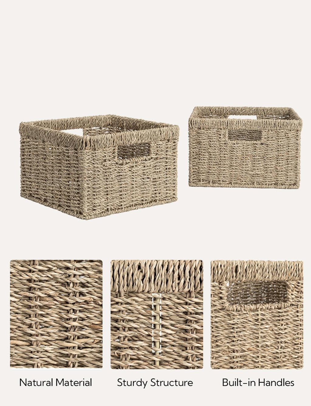 StorageWorks Wicker Storage Baskets, Large and Small Baskets, Handwoven Seagrass Basket for Organizing, Decorative Wicker Baskets with Built-in Handles, Set of 2