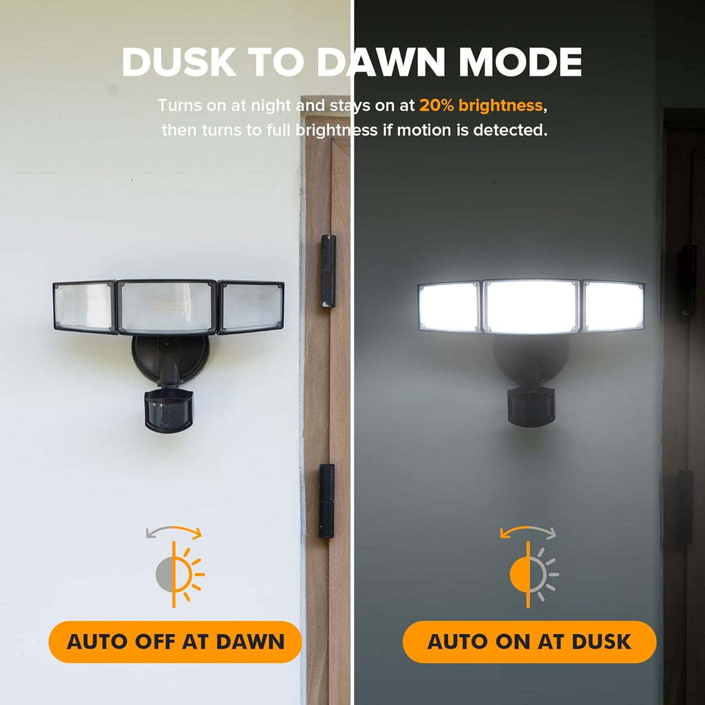 LUTEC 72W 7500LM LED Security Lights Motion Sensor Light Outdoor, 5000K Daylight, IP65 Waterproof, Dusk to Dawn, 3-Head Motion Detected Flood Light for Garage, Yard, Porch(Black)