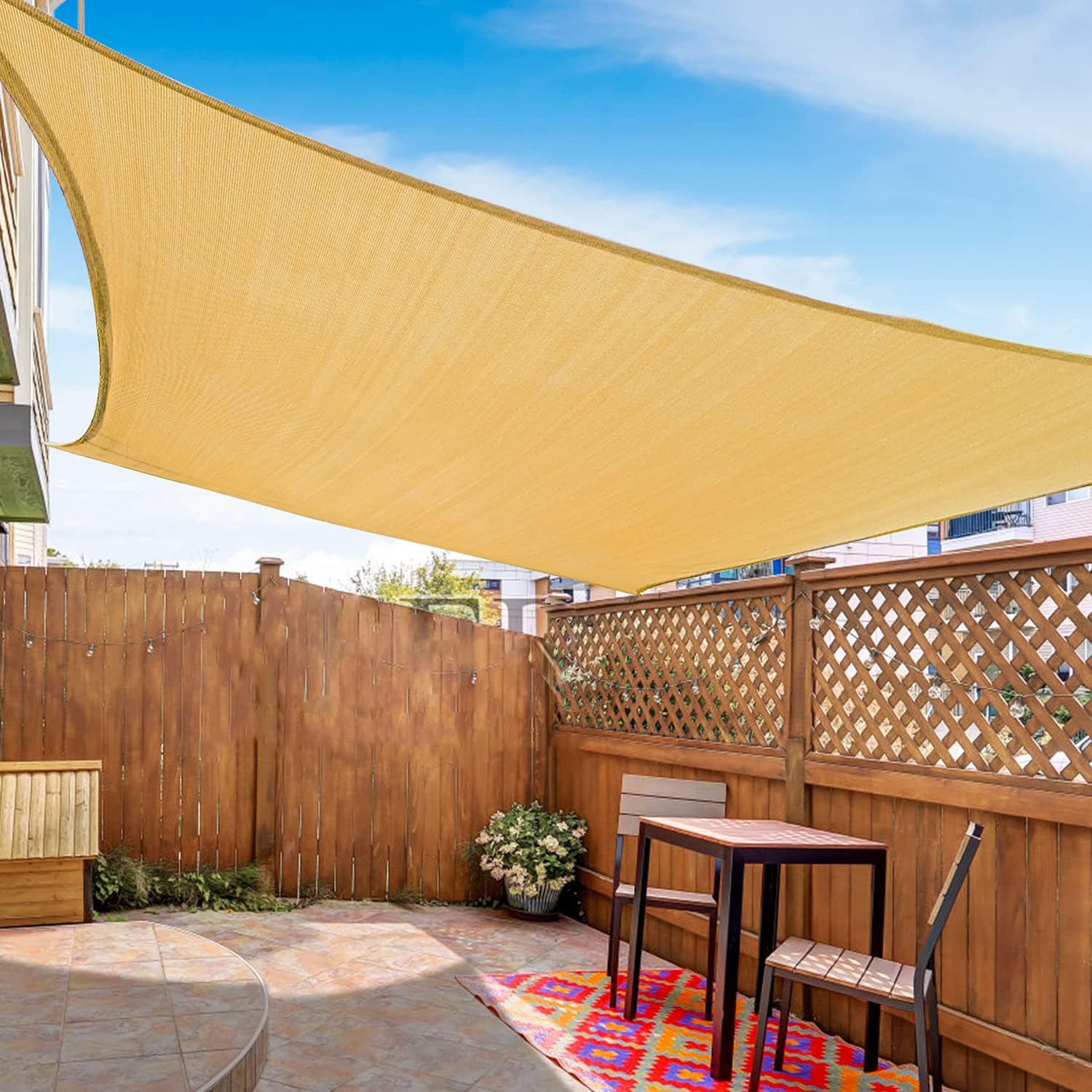 KANAGAWA Sun Shade Sail 10'x10' Sand Square UV Block Canopy Awning Shelter Fabric Cloth Screen for Outdoor Patio Garden Backyard Activities