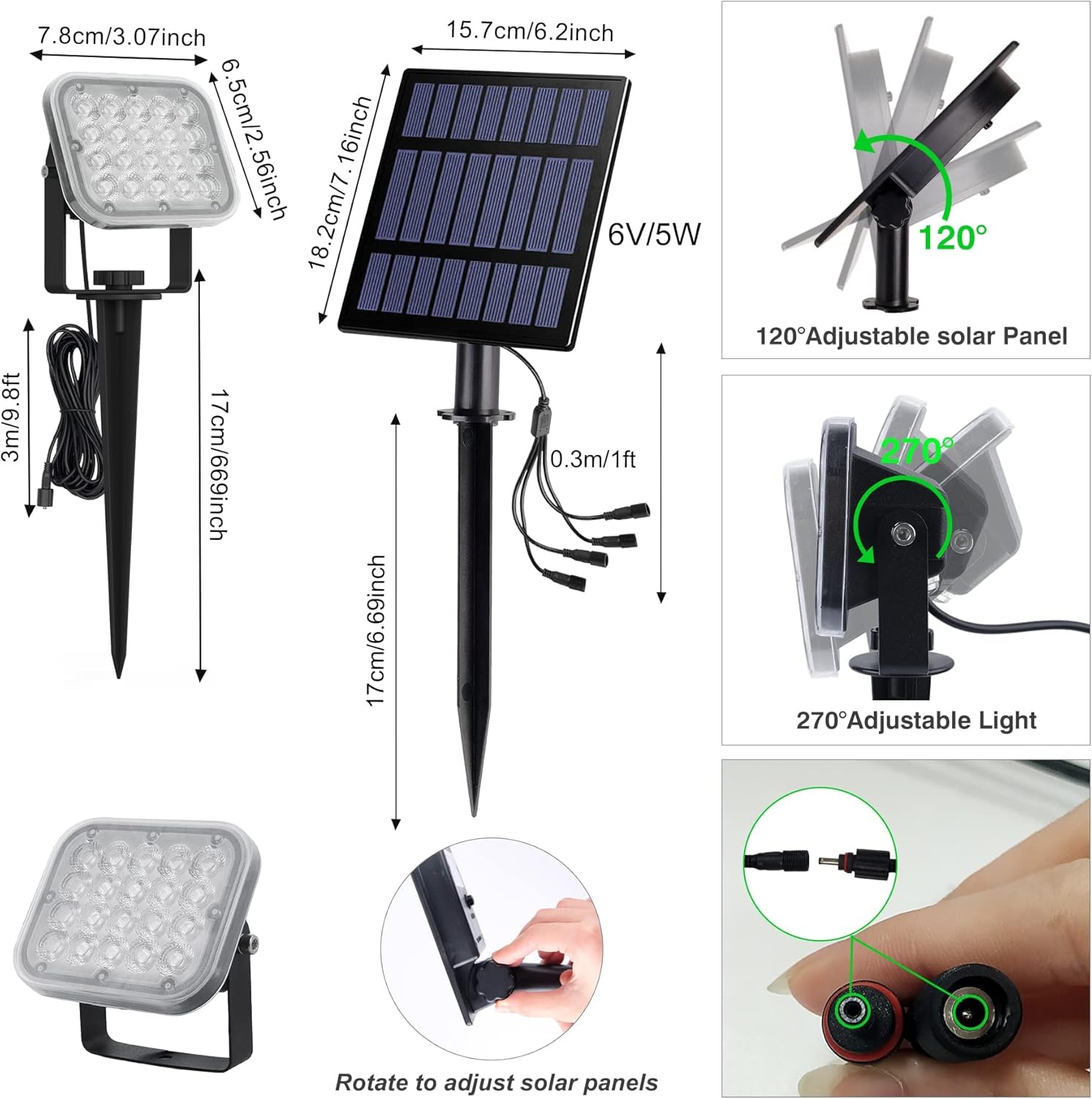 Solar Spot Lights Outdoor, 20 LED IP65 Waterproof Landscape Lighting, Dusk-to-Dawn 6000K Cold White Spotlights for Yard Garden Driveway Porch Walkway, 2-in-1