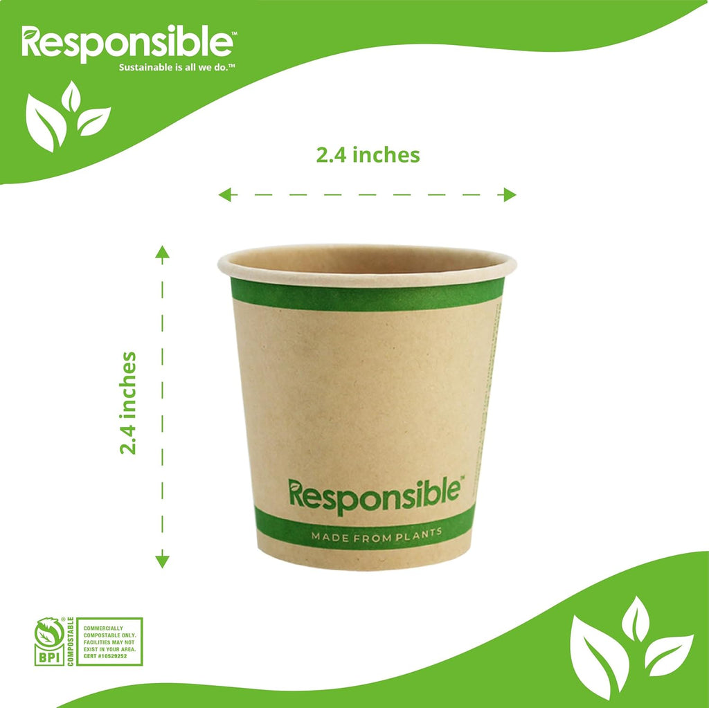 4 oz Paper Hot Cups, Tree-Less™ Compostable Paper Coffee Cups, Extra Strength, Tree-Free and Made Without PFAS, Natural Brown (1000 Count)