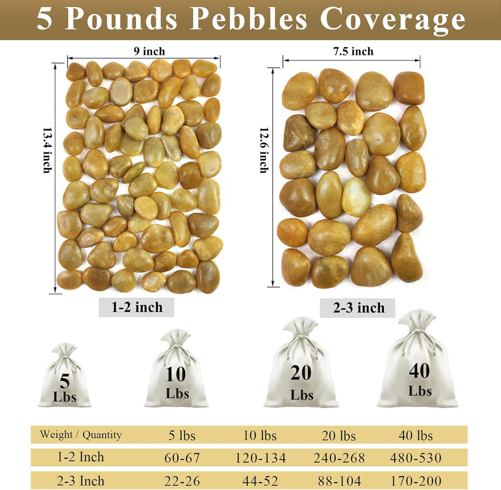 40 lbs Yellow River Rocks for Landscaping, 2-3 Inch Polished Pebbles for Indoor Plants, Decorative Rocks Stones for Vases, Aquariums, Fountains, Pathways, Backyard and Garden