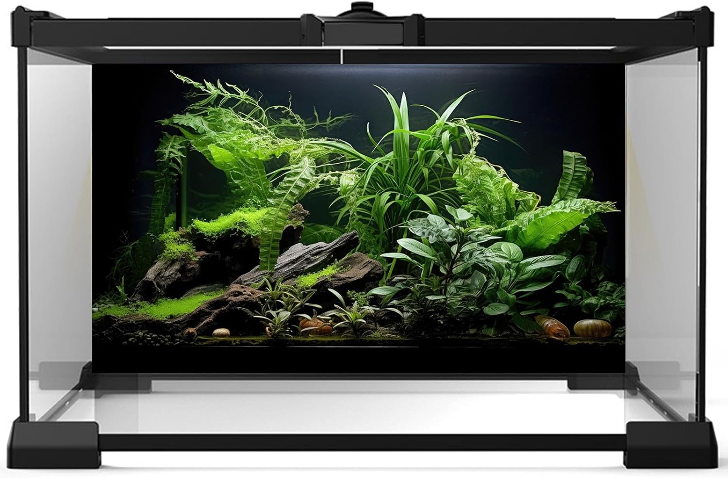 Aquarium Background Freshwater Green Plants Terrarium Background Aquatic Underwater Sea Grass Tank Background Wood Root Rock with Moss Jungle Style Fish Tank Background Poster Wallpaper 72x24in