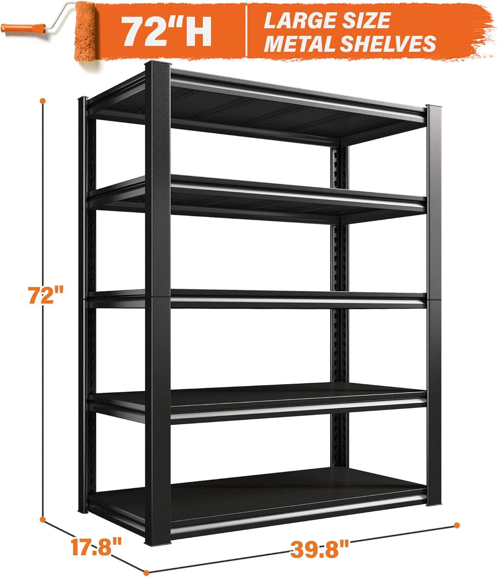REIBII Garage Shelving Heavy Duty 2500LBS Storage Shelves 40" W Garage Shelves Heavy Duty Shelving Metal Shelves for Warehouse, Basement, Pantry, 40" W x 17.7" D x 72.2" H