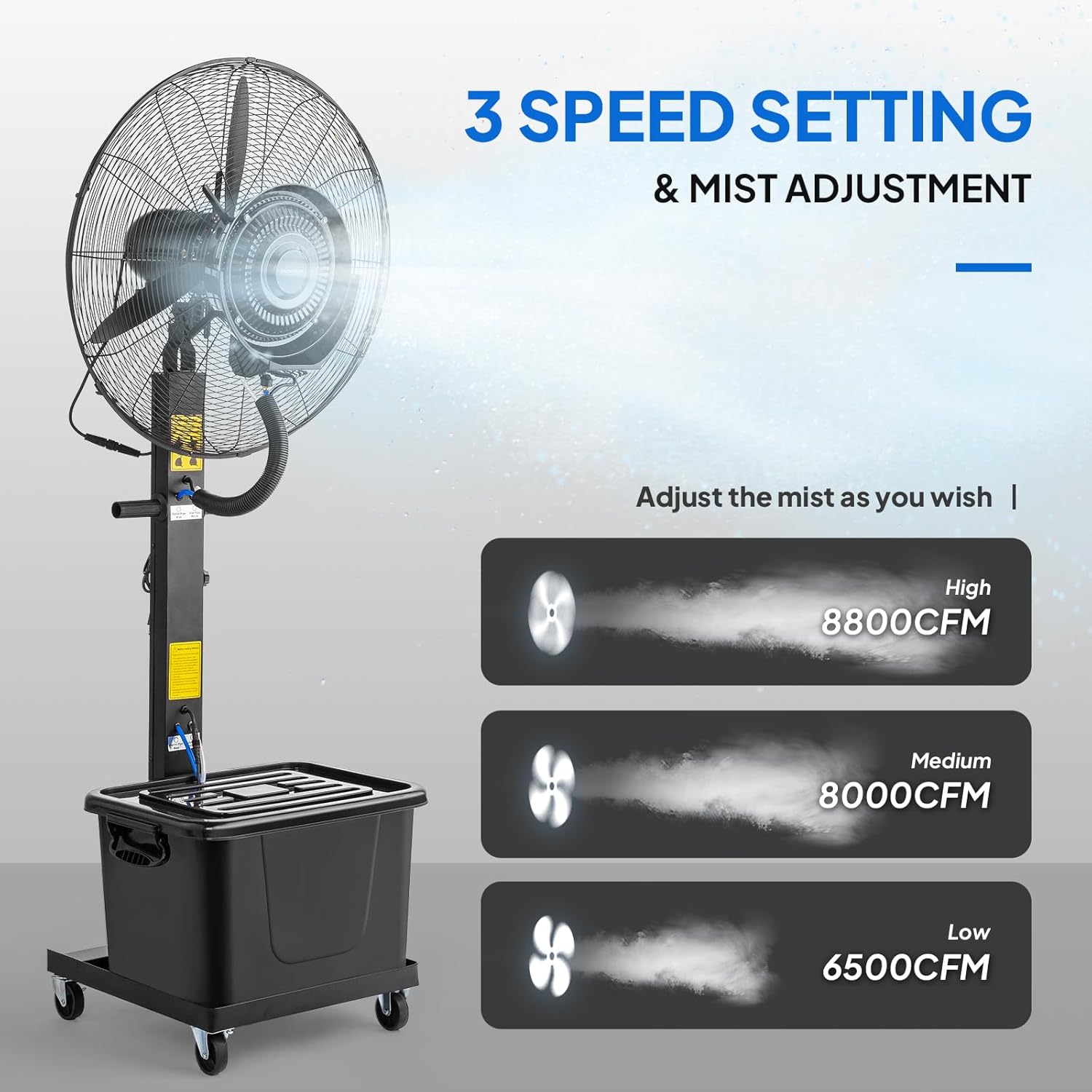 ROVSUN Max 8800CFM Misting Fan, 30Inch High Velocity Industrial Mister with 42L/11Gal Water Tank, 3 Speed Settings & Ajustable Mist Value, 60° Oscillation, For Outdoor Cooling, Patio, Barn, Greenhouse