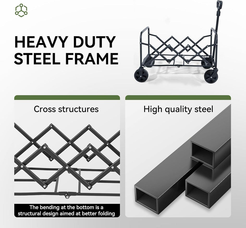 Collapsible Foldable Wagon, Foldig Cart with Wheel Heavy Duty with 180lbs Weight Capacity Lightweight Utility Camping Wagon for Groceries Garden Beach Sports Fishing (Army Green)