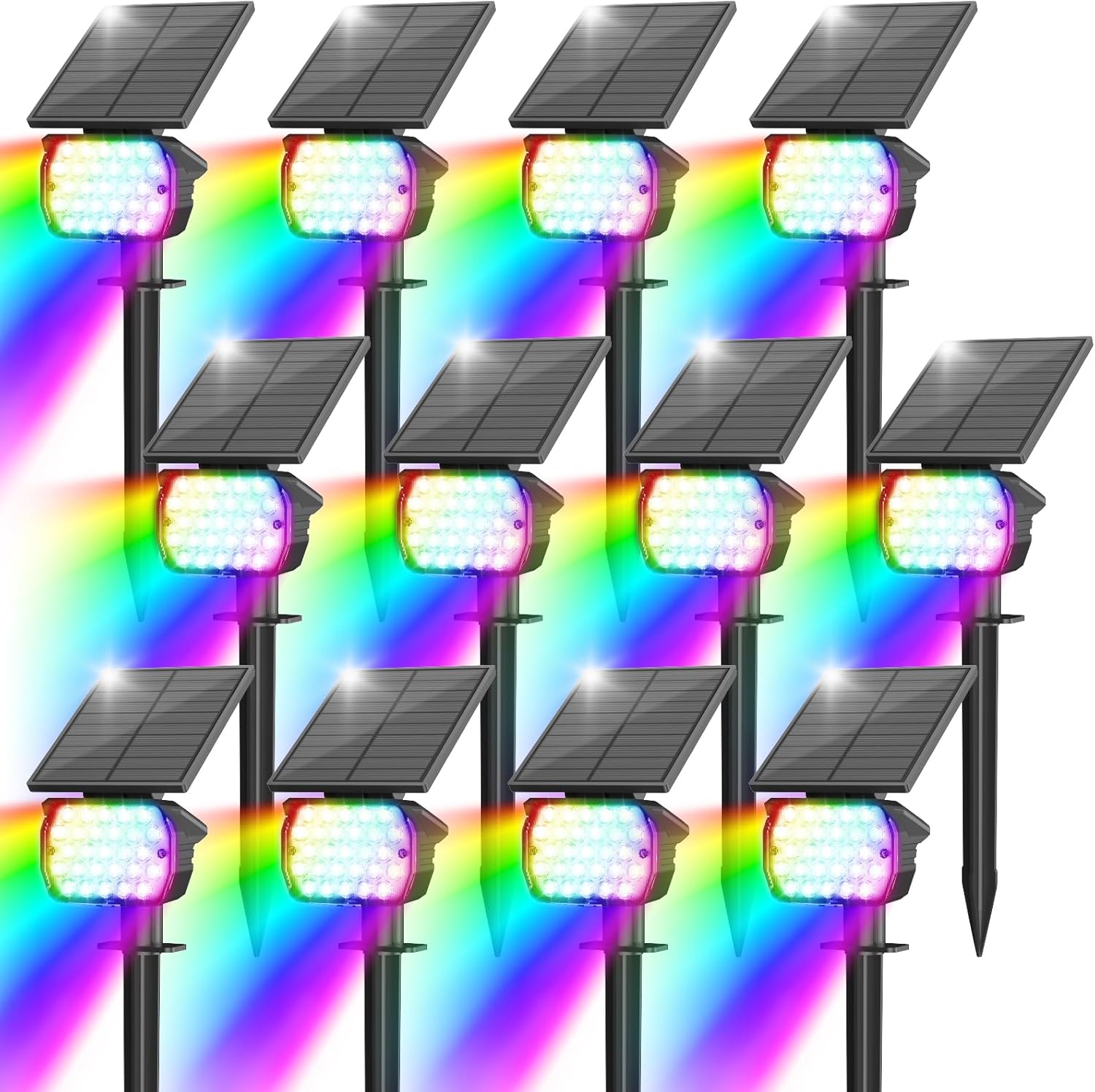 VOLISUN Solar Landscape Spotlights Adjustable Outdoor, Uplights Solar Waterproof IP67, Spot Lights Solar Powered for House,Tree,27 LED with 6 Colors Changing(12 Pack- RGB)