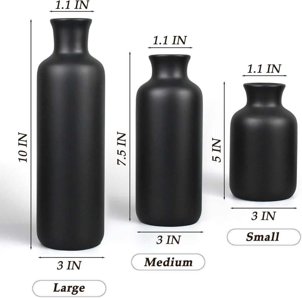 Resin 3 Piece Vase Set, Farmhouse Decor, Home Decorative Vase, Vases for Your Kitchen, Bedroom, Office, Living Room, Bathroom, & Shelf Centerpiece Table Decorations, Black