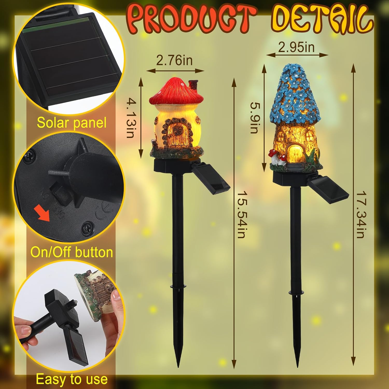 2 Pack Outdoor Garden Mushroom Fairy House Solar Light Home Statue LED Light Fairy Lights for Outside Garden Lawn Walkway Patio Yard Backyard Plant Decoration