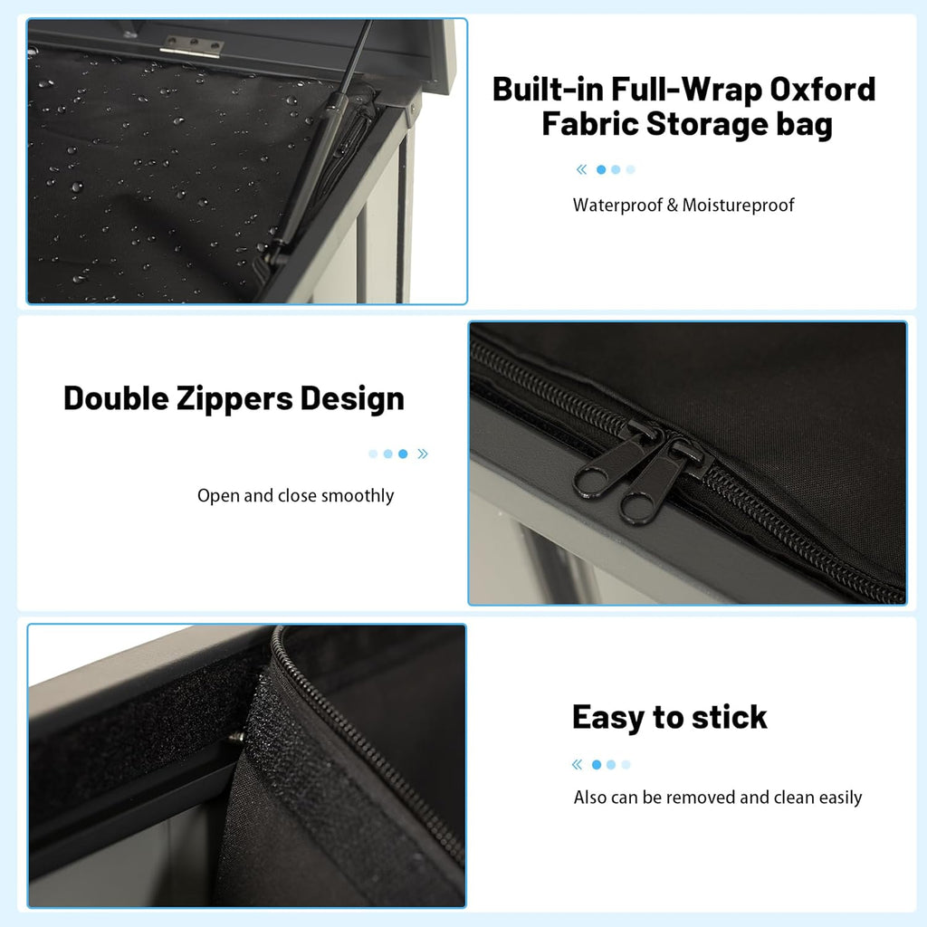 Outdoor Storage Box, 200 Gallon Metal Deck Box Built-in a Oxford Fabric Storage Bag, Lockable & Waterproof Outside Patio Storage Box for Cushions, Pillows, Tools, Pool Floats- Grey