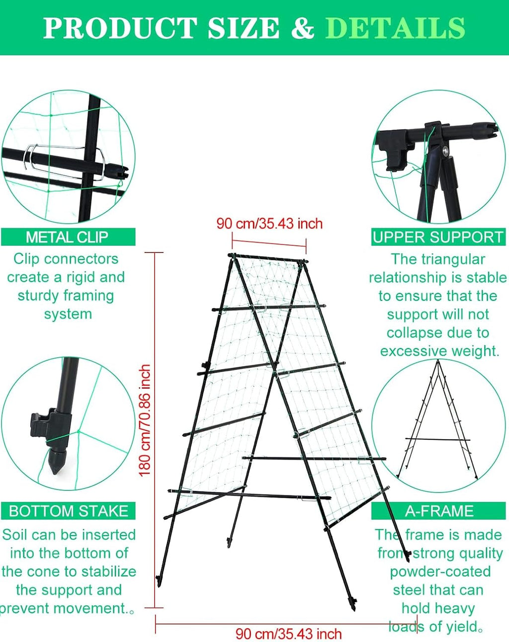 6×3 Feet Garden Trellis for Climbing Plants, Kalolary A-Frame Garden Cucumber Grow Trellises Rustproof Metal Potted Plant Climbing Support for Indoor Outdoor Vegetable Fruits Vines Support