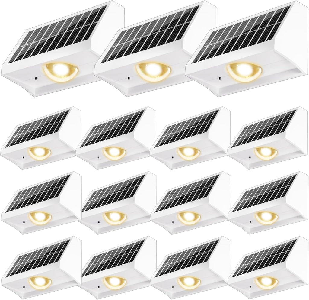 Solar Fence Lights Outdoor Waterproof High Brightness LED Spot Lens Deck Lights 7 Mode Warm & Cool White RGB Solar Powered Wall Lighting Decor for Outside Patio Step Backyard Railing - 16 Pack(White)