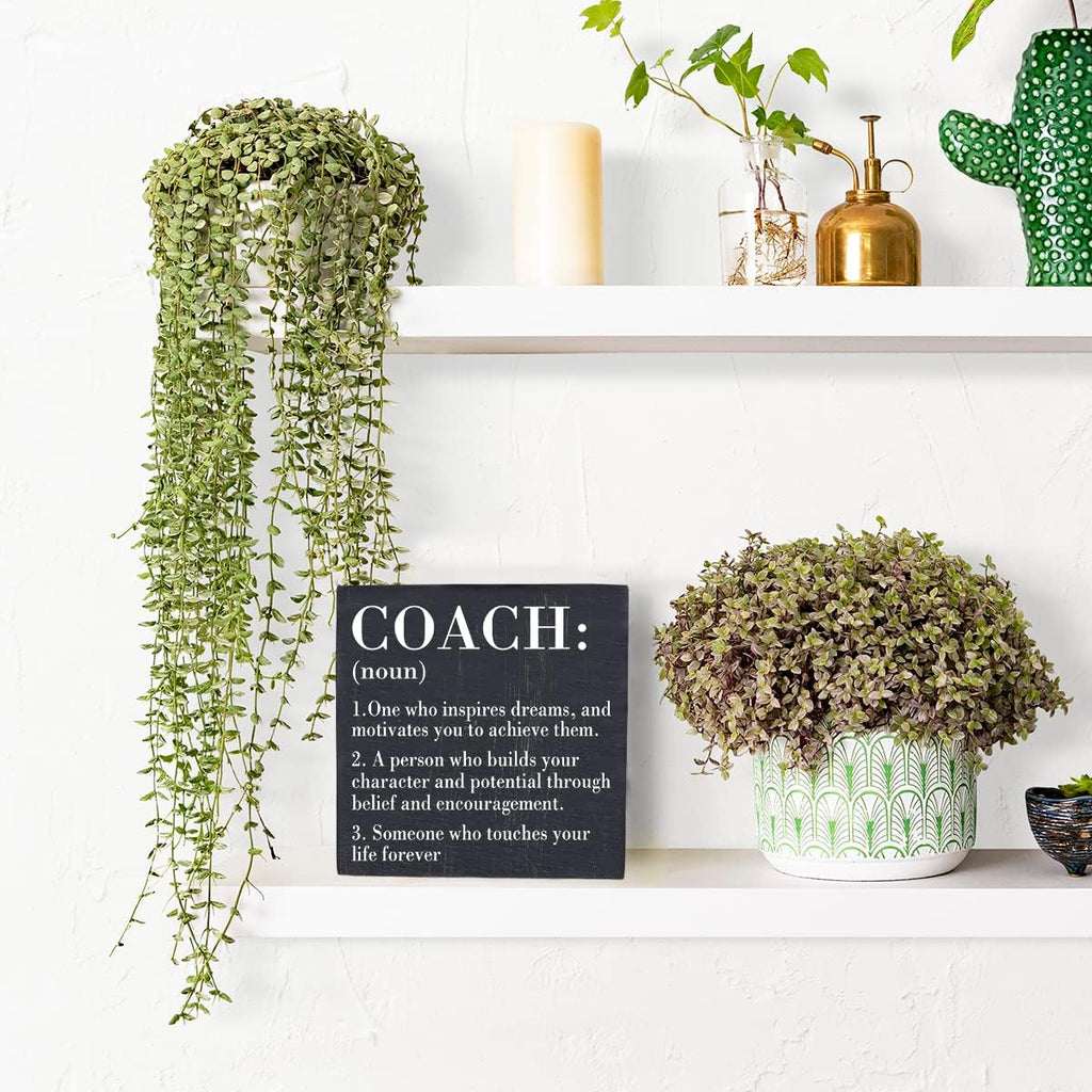 HTBIG Inspirational Coach Noun Coach Gifts Desk Decor Wooden Box Sign Rustic Black Wood Block Plaque Box Sign for Coach Mentor Trainer Tutor Home Office Desk Shelf Table Decoration Coach send friends