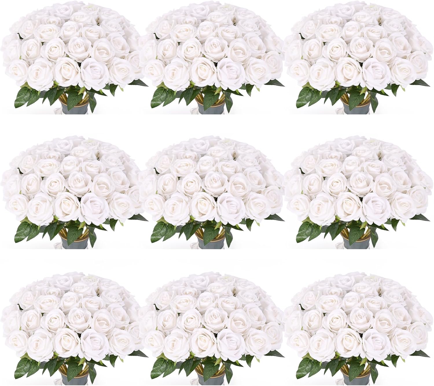 102 PCS Fake Roses Artificial Flowers Bulk, White Roses Bridal Bouquet Silk Faux Rose with Stems for Wedding Flowers Decoration, Valentine's Day, Bridal Bouquet, Anniversary,Home Decor(102PCS, White)