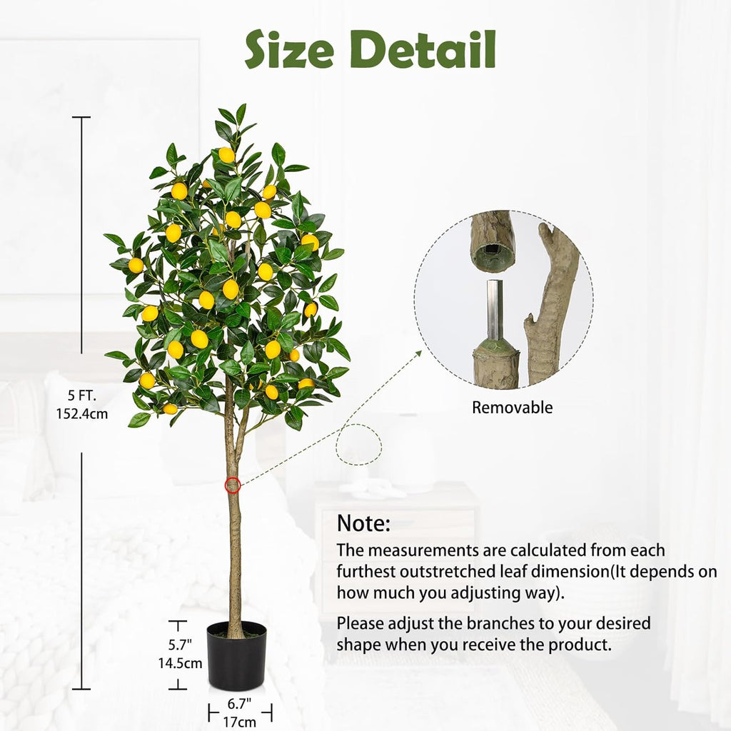 Artificial Lemon Tree 5ft Fake Lemon Plant in Pot Large Fake Floor Plants Faux Trees Indoor Lemon Decorations for Home Living Room Office