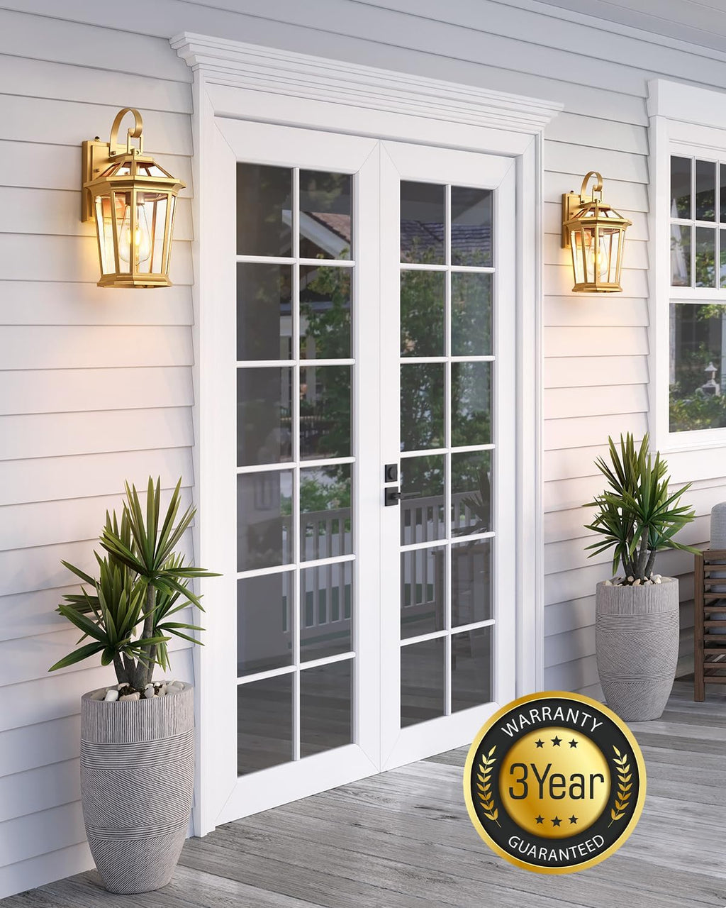 VIANIS Outdoor Porch Lights Wall Mount, Dusk to Dawn Exterior Light Fixture for House, 100% Anti-Rust Aluminum Waterproof Porch Light Outside Wall Lights, Gold Wall Sconce Lanterns for Garage