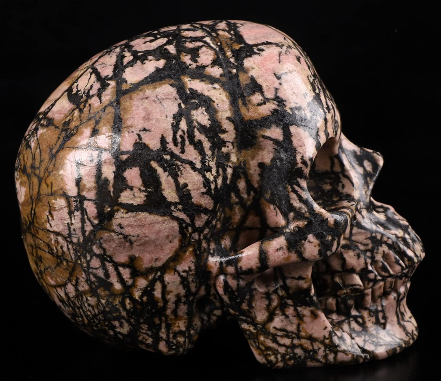 Skullis 5.0" Pink Rhodonite Super Crystal Skull, Hand Carved Gemstone Fine Art Sculpture, Reiki Healing Stone Statue.411 Z8