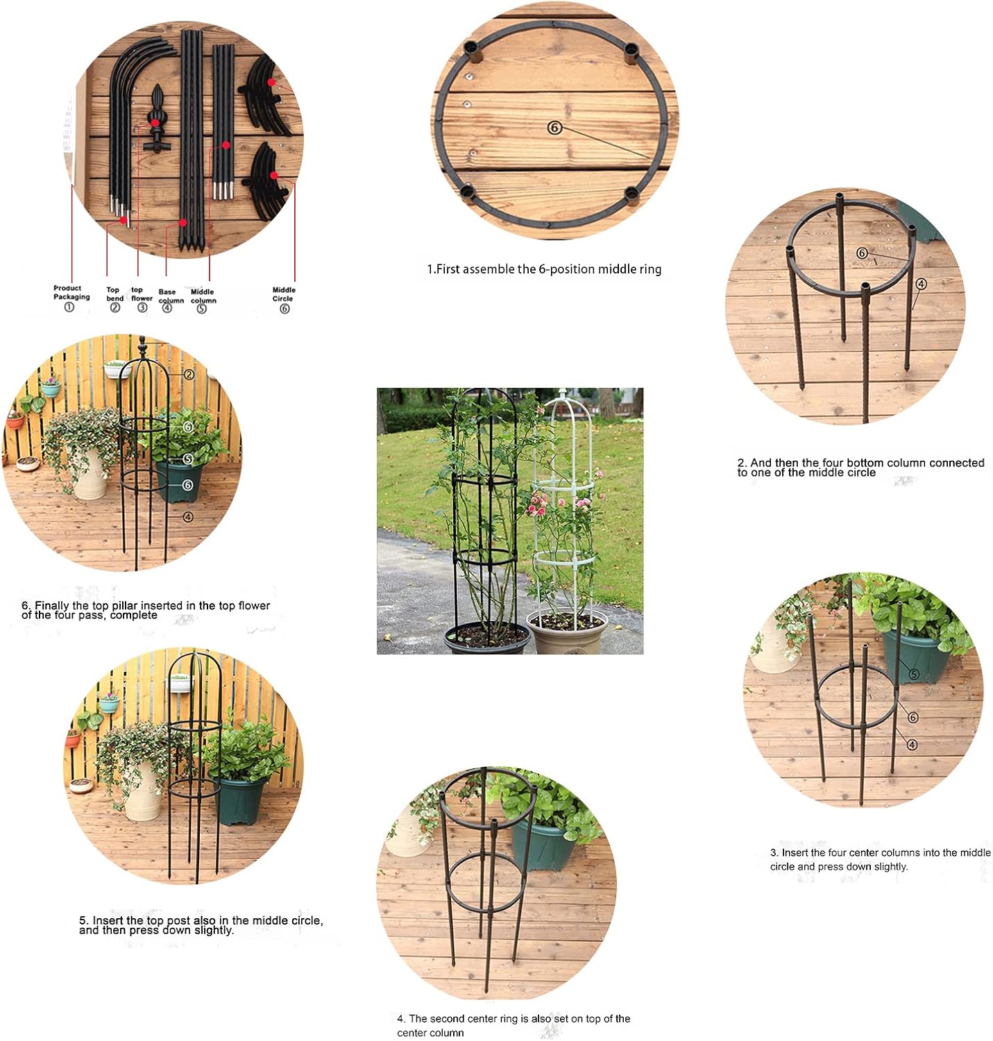 Tower Obelisk Garden Trellis, Metal Obelisk Plant Support Gardening Climbing Frame for Outdoor Indoor Climbing Plants, Black (Black, 0.9m / 2.9ft)