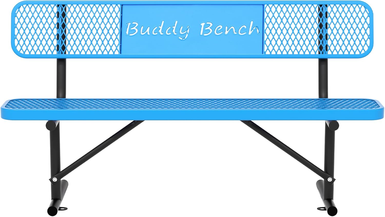 6 Feet Steel Park Bench for Outside, Outdoor Bench with Backrest & Portable Frame, Commercial Benches for Parks, School, Patio, Deck, Store,Blue