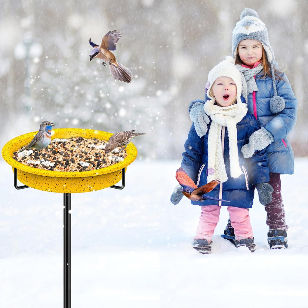 Metal Bird Bath for Outside, Freestanding Birdbaths Detachable Decoration Spa Birdfeeder, Bird Baths Feeder Bowl for Outdoors Garden Patio Yard Lawn Decor(Yellow)