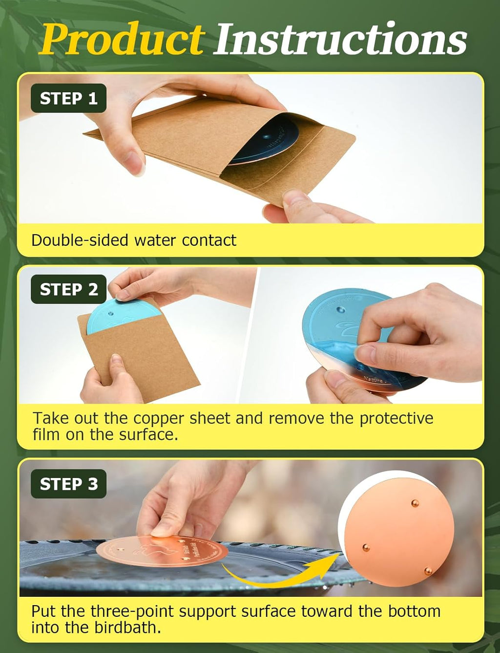 Mellbree 4-Pack Bird Bath Copper Disk, 0.6mm Reinforced 99.99% Pure Copper Cleaning Disk with Triple-Point Support for Physical Safe Clean Water All-Season