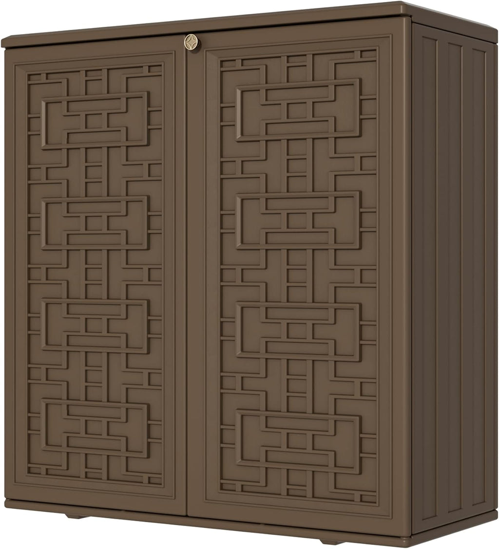 Storage Box Outdoor Caninet,Resin Indoor Storage Box Waterproof Outdoor Storage Cabinets for Patio/Garden/Backyard, Size 34.3''L*15''W*36.2''H(Brown)