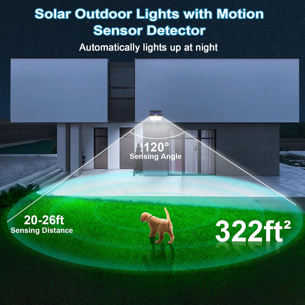 Solar Motion Sensor Fence Lights - Outdoor 4 Pack, 150 LED with 3 Modes, IP65 Waterproof, Solar Powered