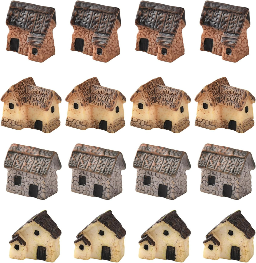 16PCS Miniature Stone House Mini Fairy Garden Cottage House Micro Village Thumbnail Huts for Fairy Garden DIY Plant Pot