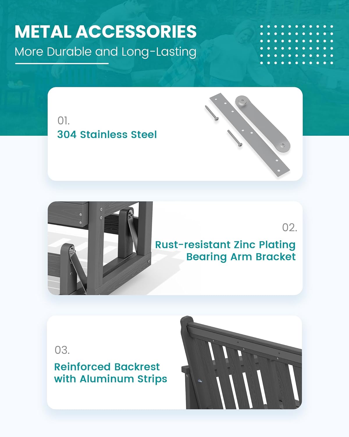 SERWALL Outdoor Glider Rocking Chair, HDPE All-Weather Resistant 2-Person Loveseat, Outdoor Rocking Bench Chair with 660LBS Capacity for Backyard Garden Porch, Grey
