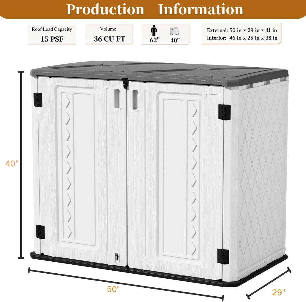 ZZM 4x3FT Heavy-Duty Outdoor Storage Shed | 34 Cu.Ft Waterproof Resin Cabinet with Double-Wall | UV-Resistant & Lockable for Garden Tools, Bikes, Patio Furniture (Wood Grain Texture)