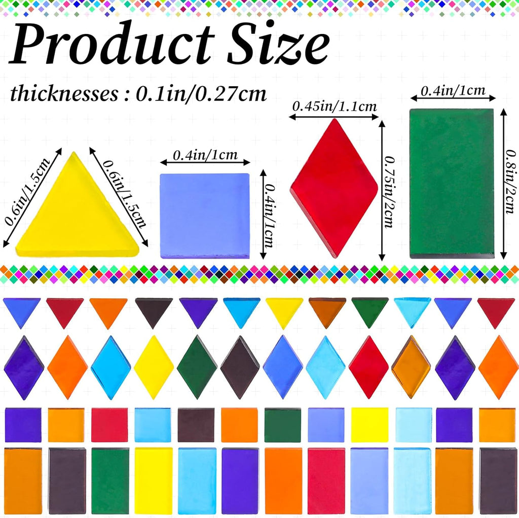 2400 Pcs Mosaic Tiles, Glass Mosaic Tiles for Crafts Bulk, Assorted Color Stained Mosaic Glass Pieces, Mosaic Supplies for Home Decoration, Art Crafts, DIY Projects, Transparent