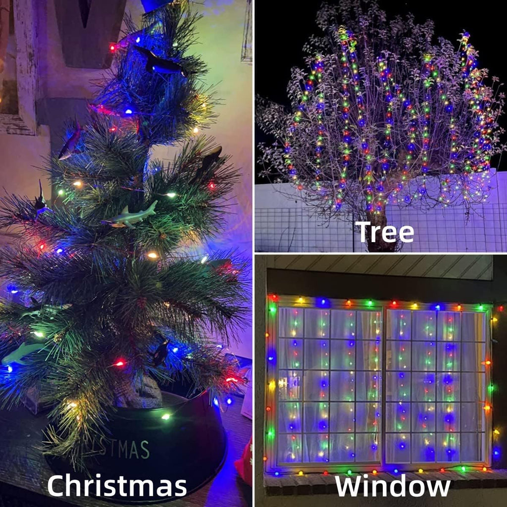 YEGUO Solar Fairy Lights Outdoor Waterproof, 4 Pack Each 33ft 100 LED String Lights, 8 Modes Silver Wire Twinkle Lights (Multicolor)