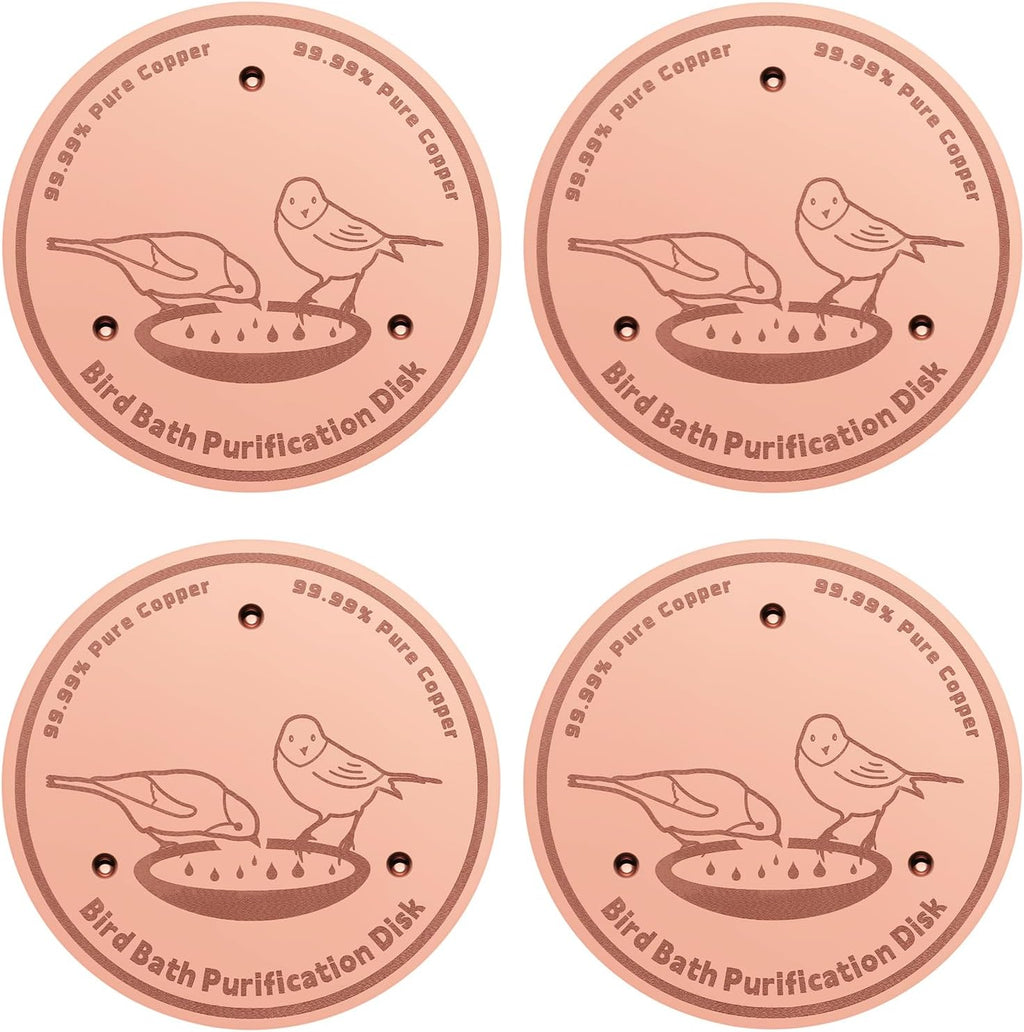 4-Pack 99.99% Pure Copper Bird Bath Purification Disk,Copper Disc with Stable Triple-Point Support,Fits All Outdoor Bird Baths(Round)