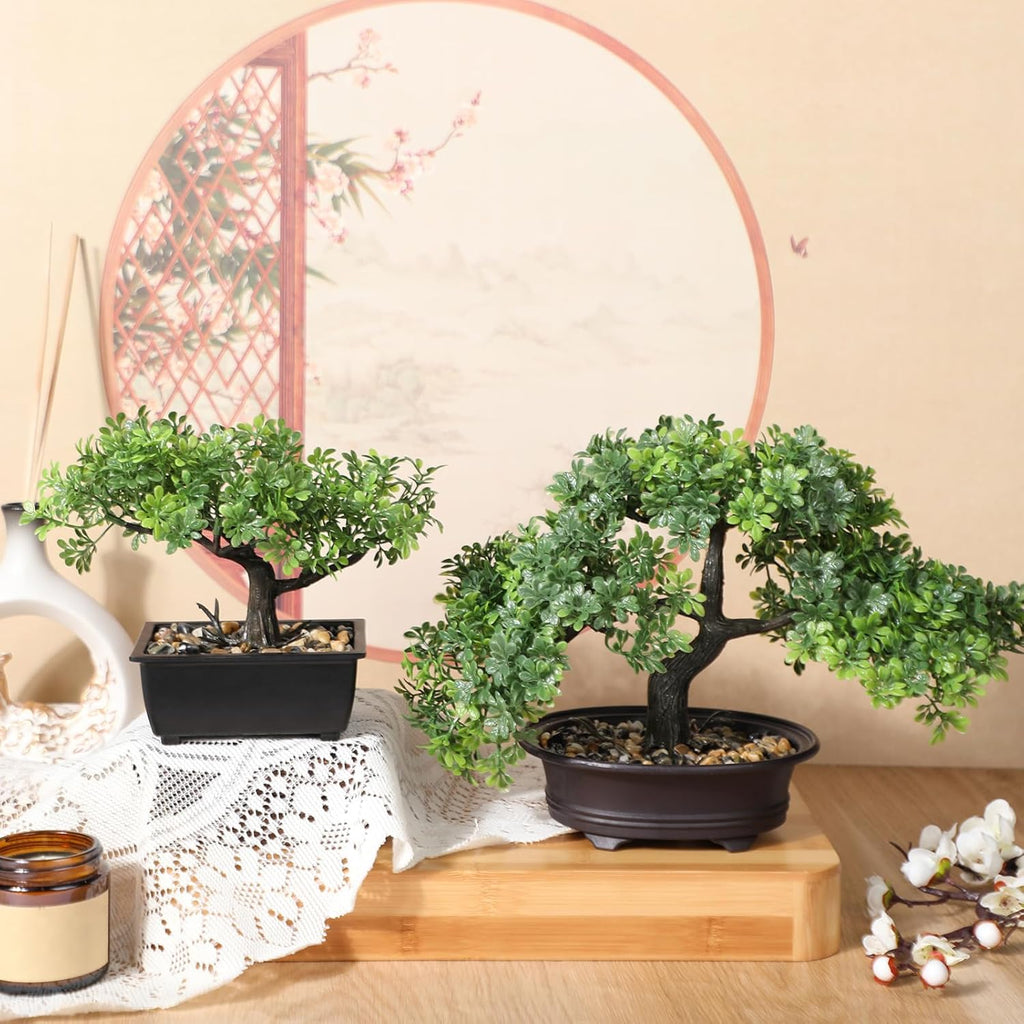 Jexine 4 Pack Artificial Bonsai Tree, Indoor Small Fake Plants in Pots for Home Table Office Desk Bathroom Shelf Bookshelf Bedroom Living Room Farmhouse Decorations