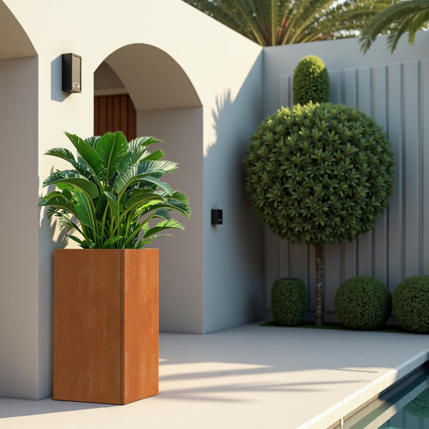 24" Tall Planter for Outdoor Plants, Large Outdoor Co-rten Steel Flower Pots, Front Porch Furniture, Garden Pots, Heavy-Duty Design Decorative Planters for Indoor/Outdoor, Patio, Balcony, Rusty