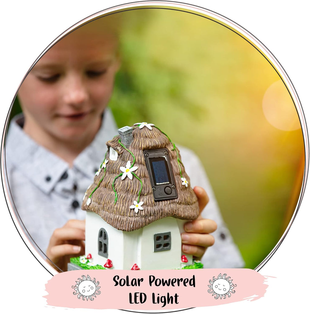 WILD PIXY Fairy Garden House - Glow in The Dark Fairy Cottage with Opening Door and Solar LED Light, Beautiful Miniature Garden Decoration for Indoor or Outdoor Fairy Gardens - 7.1" Fairy House