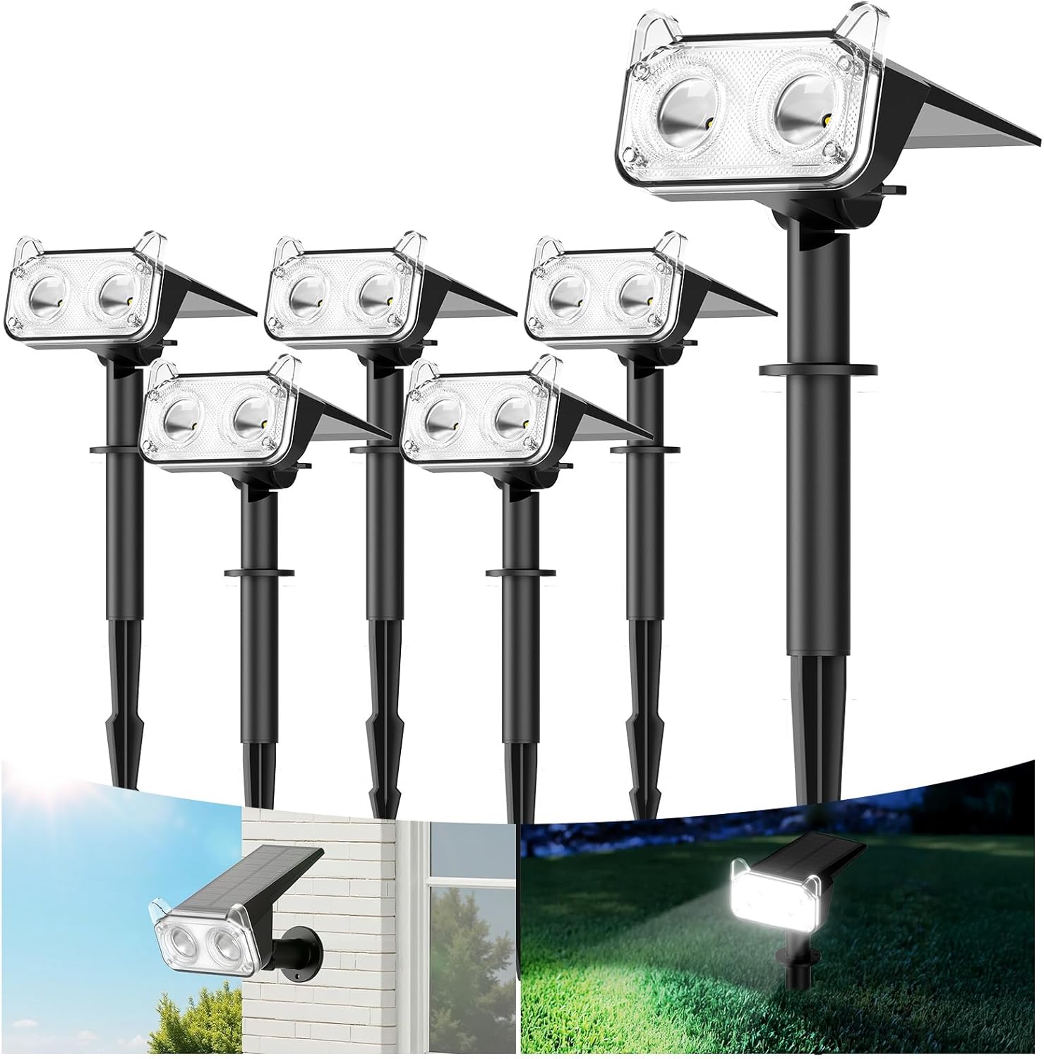 Solar Lights Outdoor Waterproof, Auto ON/Off Solar Spot Lights Outdoor, Dusk to Dawn Spotlights, Adjustable Landscape Lighting for Yard Tree Path Garden, Cool White, 6 Pack