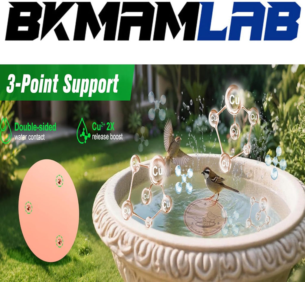 1-Pack 99.99% Pure Copper Bird Bath Purification Disk,Copper Disc with Stable Triple-Point Support,Fits All Outdoor Bird Baths(Round)