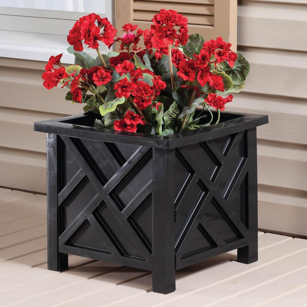 Miles Kimball Chippendale Planter Box, Black – Plant Holder for Garden, Patio and Lawn – 14 ¾” sq. x 13 ¼ H Overall