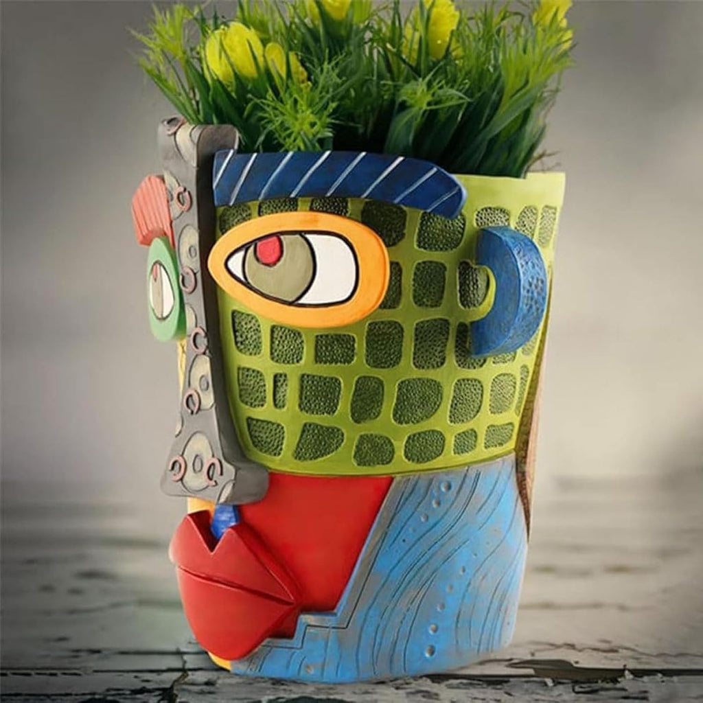 Picasso Pot, Face Planters, Plant Pots Sanxingdui Style, Abstract Head Planter, Handcrafted Planter Resin - Cute and Funky(Modern)
