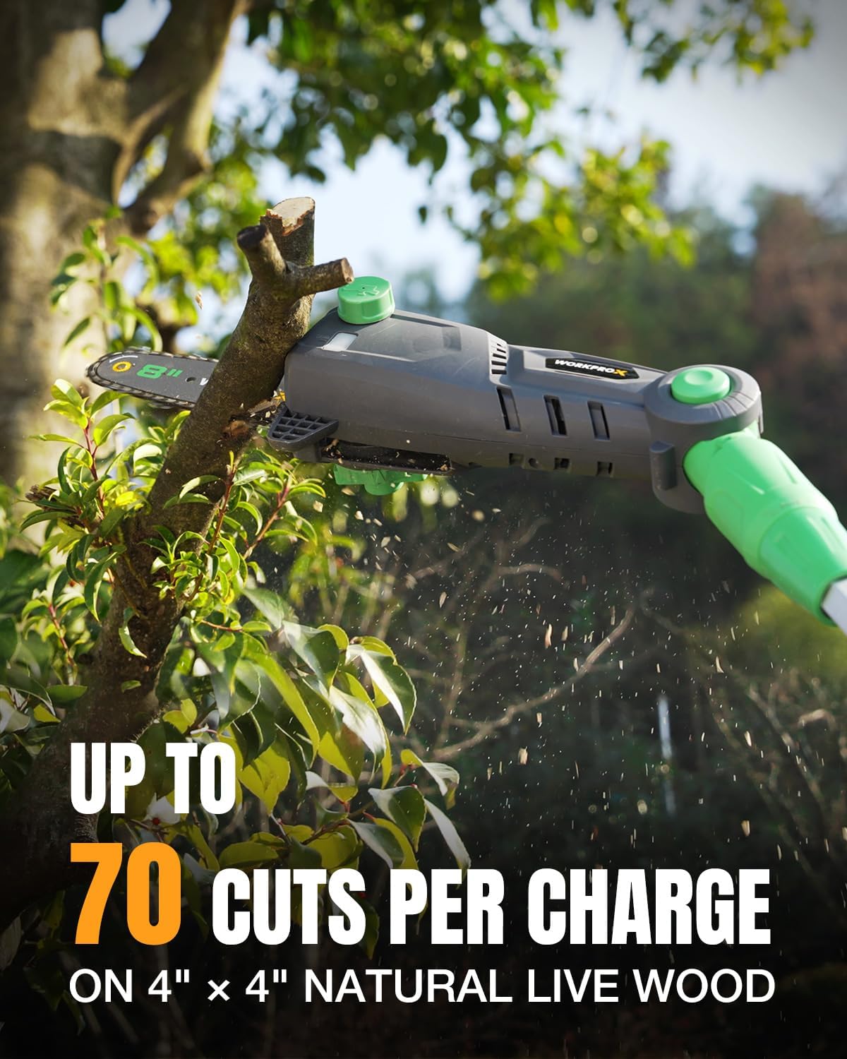 WORKPROX Cordless Pole Saw with Battery, 20V 4.0Ah Battery Powered 8 Inch Electric Pole Chainsaw, 4000mAh Power Bank with Quick Charge 3.0, Lightweight, 9.2 FT Max Reach Pole Saw for Tree Trimming