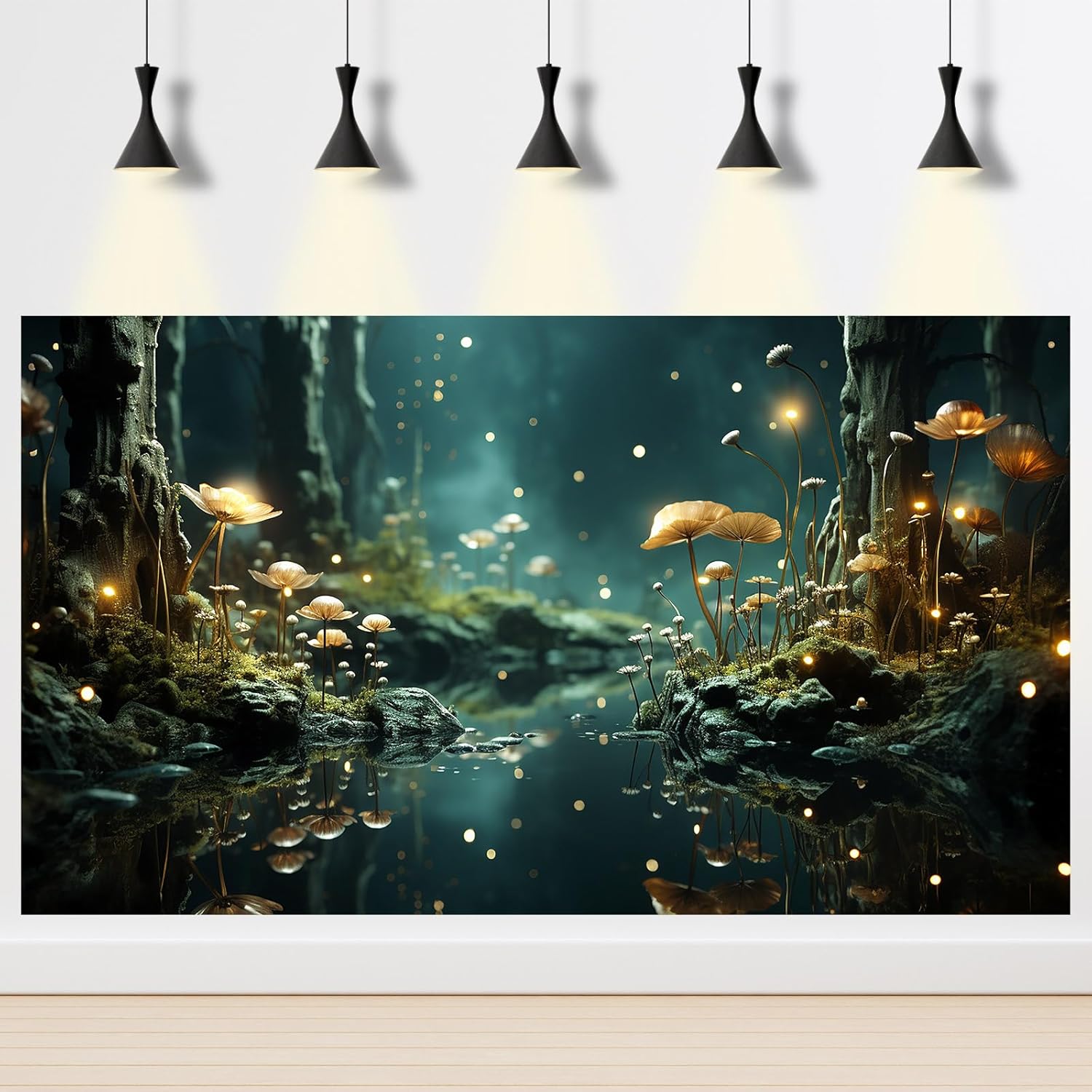 Fantasy Aquarium Background Rock Flowers Tranquil Water Scene Terrarium Backdrop Fantasy Lights Fish Tank Background Reptile Habitat Backdrop Aquarium Poster Wallpaper Decor Vinyl 30x18in