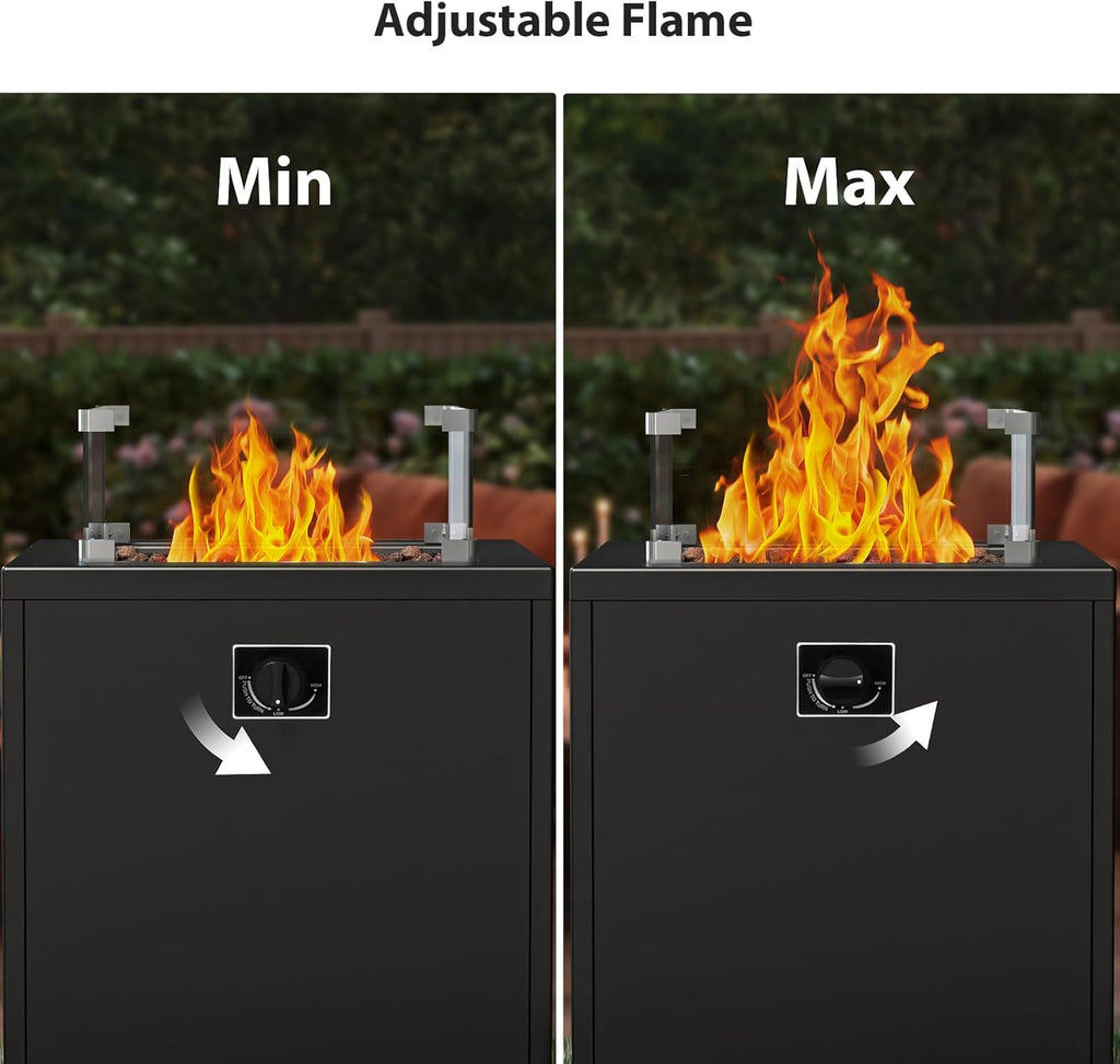 Fire Pit Table Propane Smokeless Fire Pit Outside Heater Patio with Lava Rocks，Glass Wind Guard and Cover,20" Square Fire Pit Table for Balcony Garden Outdoor Camping Deck Backyard,Black